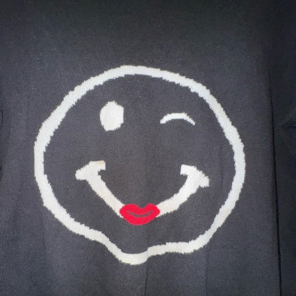 Angel WINK & SMILE EMOJI PULLOVER Black Sweater Smiley Face Size oversized XS - Picture 2 of 9